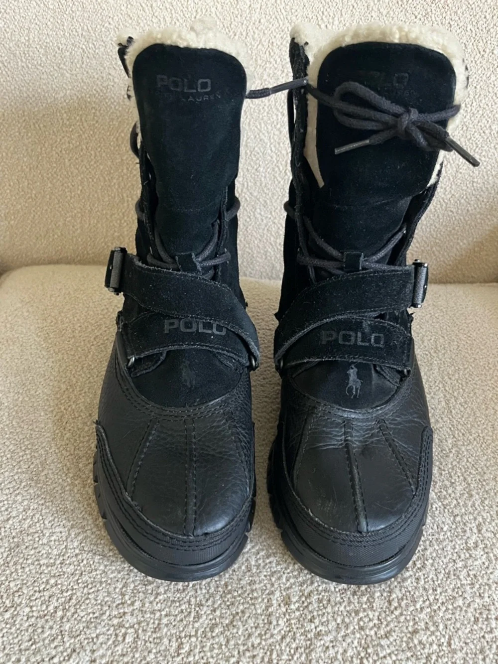Polo Ralph Lauren Tavin Rollover Black Leather Suede Boots Men's 7 1/2 D